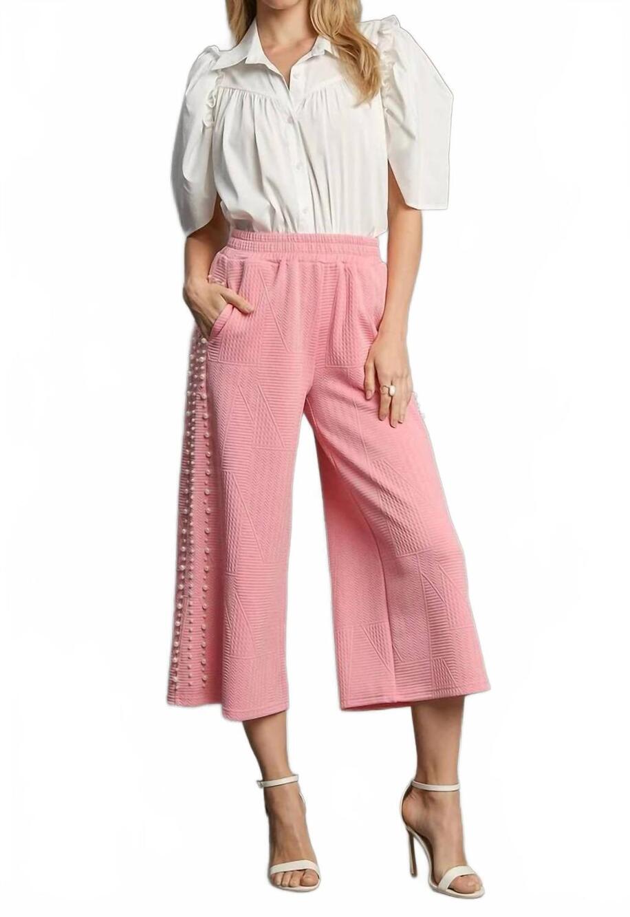 NEW UMGEE olivia pearl side seam detail knit jacquard pants in pink